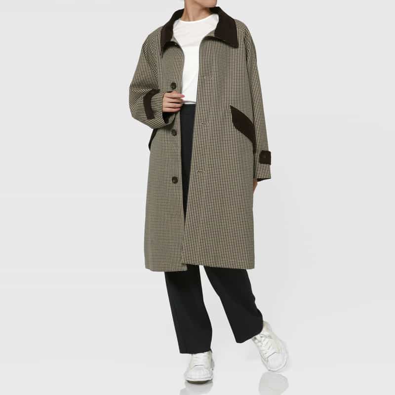 BARNEYS NEW YORK ウール素材ガンクラブチェック柄スタンドカラーコート BROWN