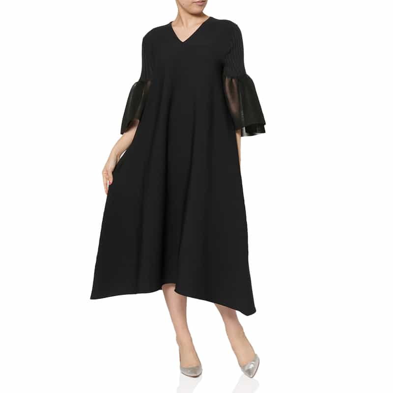 CFCL CFCL＜シーエフシーエル＞ シアースリーブ フレアニットドレス “POTTERY“ BLACK