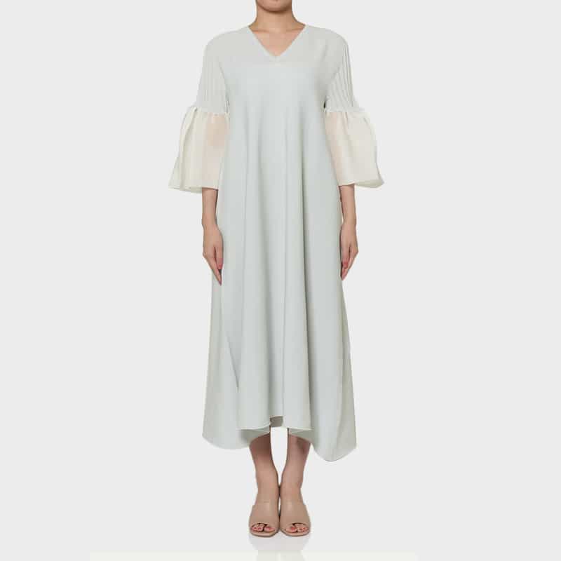 CFCL CFCL＜シーエフシーエル＞ シアースリーブ フレアニットドレス “POTTERY“ GRAY