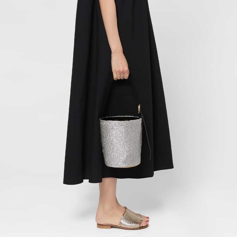 VIOLAD’ORO VIOLAD’ORO ＜ヴィオラドーロ＞ 異素材コンビネーションバケットバッグ SILVER