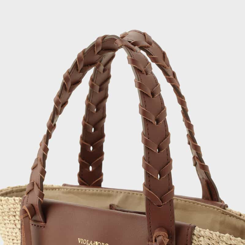 VIOLAD’ORO VIOLAD’ORO ＜ヴィオラドーロ＞ 異素材コンビネーショントートバッグ LT BEIGE