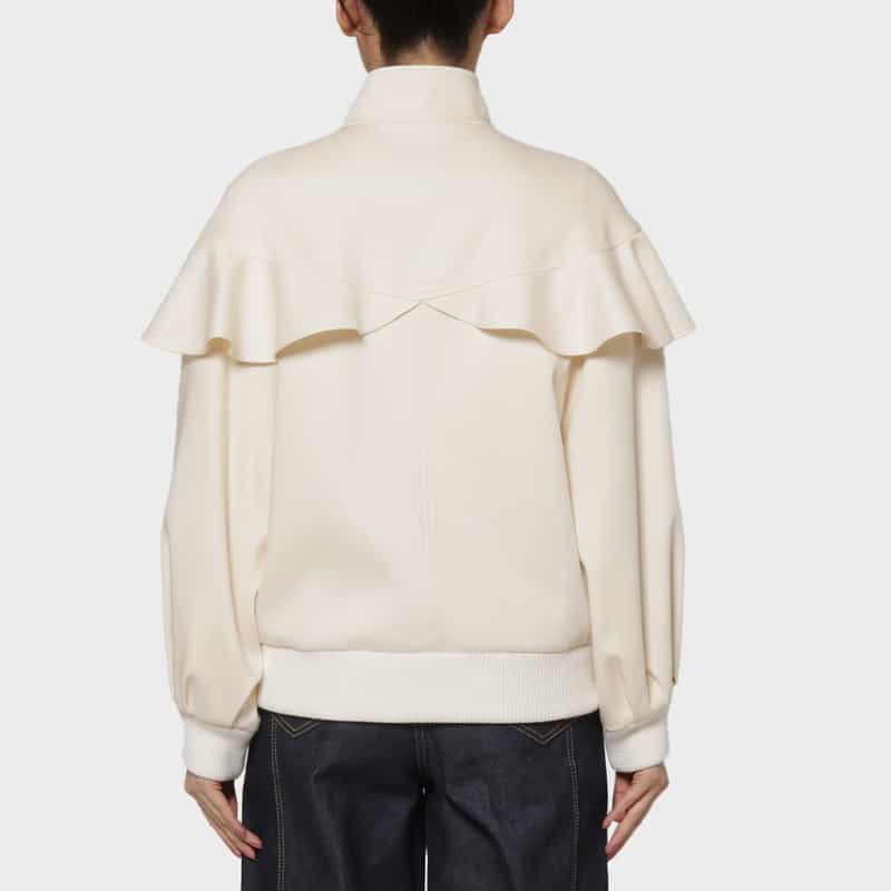 BARNEYS NEW YORK ドロップショルダー フリルデザイン ジップアップブルゾン WHITE