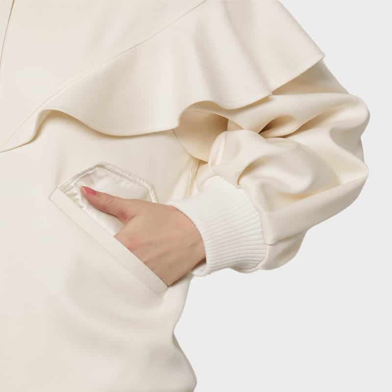 BARNEYS NEW YORK ドロップショルダー フリルデザイン ジップアップブルゾン WHITE