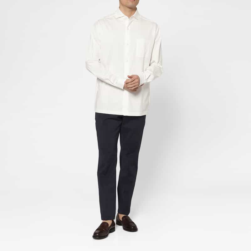 BARNEYS NEW YORK ワイドカラーカジュアルシャツ WHITE