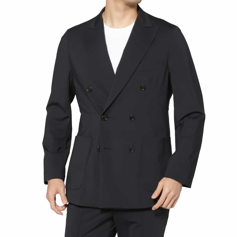 BARNEYS NEW YORK セットアップ ナイロントリコット生地ダブルブレストジャケット NAVY