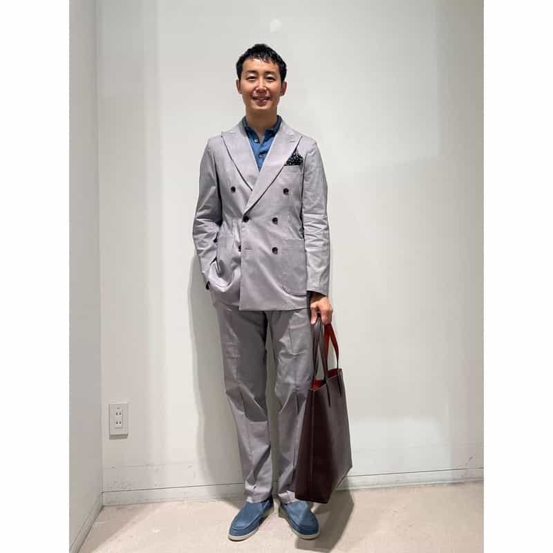 BARNEYS NEW YORK セットアップ リネン混ストレッチパンツ LIGHT GRAY