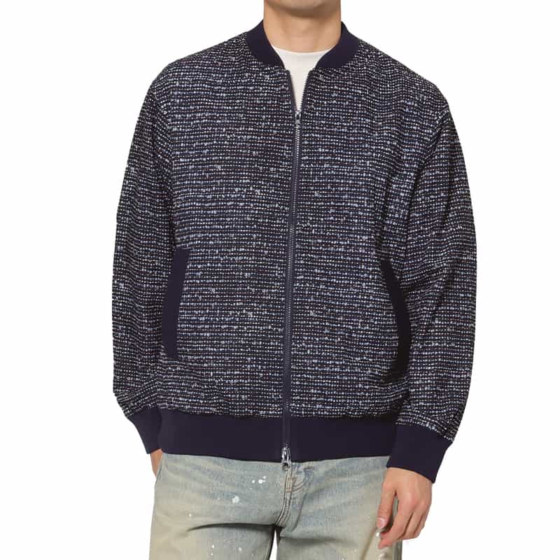 BARNEYS NEW YORK サッカー素材プリントブルゾン NAVY