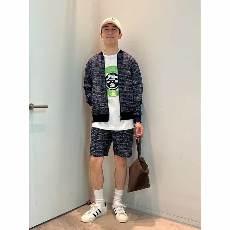 BARNEYS NEW YORK サッカー素材プリントブルゾン NAVY