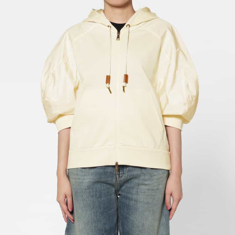 MONCLER MONCLER＜モンクレール＞ パフスリーブ ジップアップフーデッドブルゾン WHITE