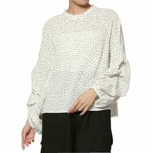 ウォッシャブル ドット柄ランダムタックスリーブブラウス