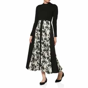 異素材コンビネーション フラワープリントドレス