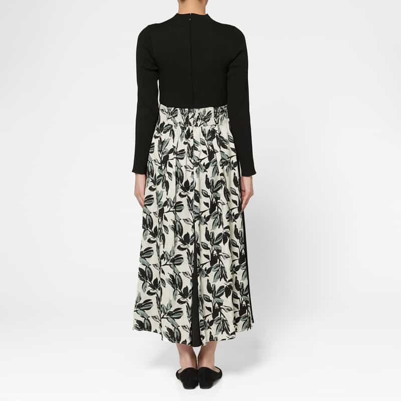 BARNEYS NEW YORK 異素材コンビネーション フラワープリントドレス WHITE