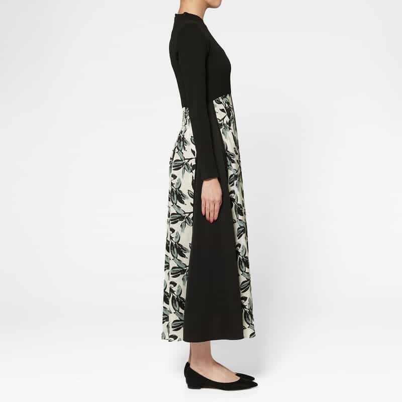 BARNEYS NEW YORK 異素材コンビネーション フラワープリントドレス WHITE