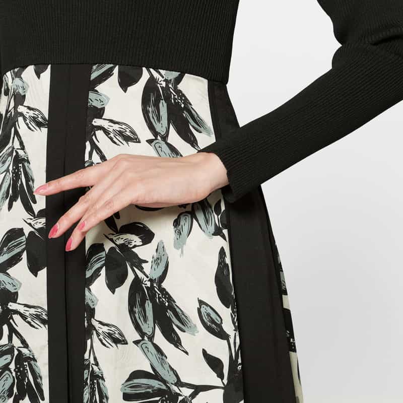 BARNEYS NEW YORK 異素材コンビネーション フラワープリントドレス WHITE