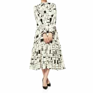 ウォッシャブル ジオメトリック柄ロングドレス