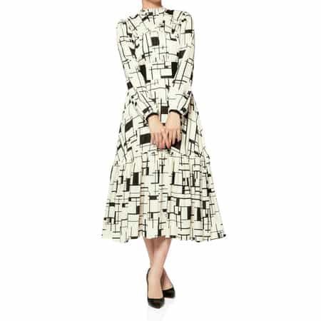 ウォッシャブル ジオメトリック柄ロングドレス