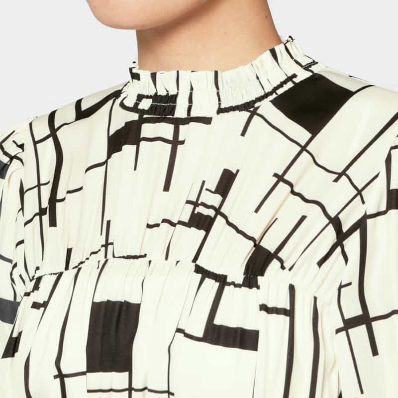 BARNEYS NEW YORK ウォッシャブル ジオメトリック柄ロングドレス WHITE