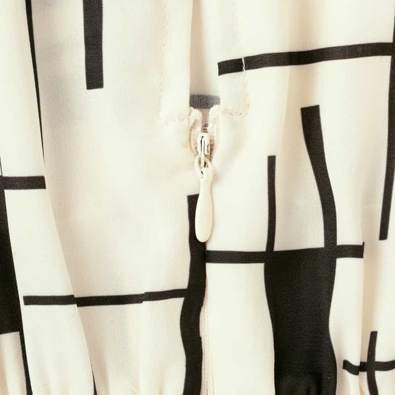 BARNEYS NEW YORK ウォッシャブル ジオメトリック柄ロングドレス WHITE