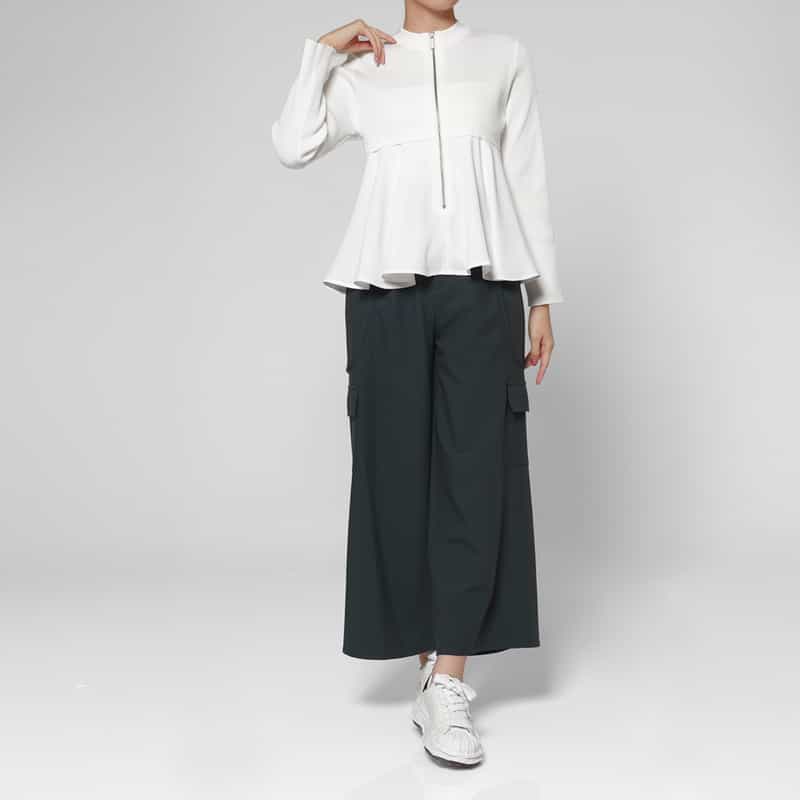 BARNEYS NEW YORK ウォッシャブル サイドポケット付き ワイドパンツ GRAY