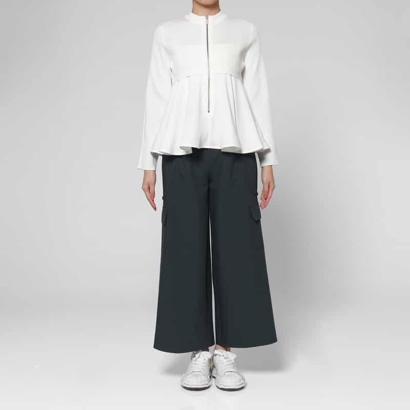 BARNEYS NEW YORK ウォッシャブル サイドポケット付き ワイドパンツ GRAY