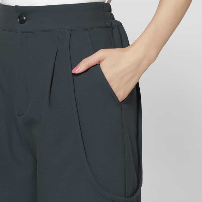 BARNEYS NEW YORK ウォッシャブル サイドポケット付き ワイドパンツ GRAY