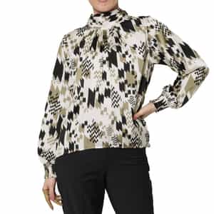 ウォッシャブル ジオメトリック柄バックボウデザインブラウス