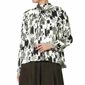 ウォッシャブル ジオメトリック柄バックボウデザインブラウス