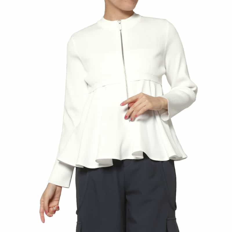 ウォッシャブル ドッキングデザイン フレアヘムジップアップニットプルオーバー