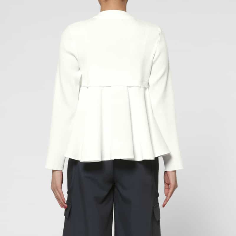 BARNEYS NEW YORK ウォッシャブル ドッキングデザイン フレアヘムジップアップニットプルオーバー WHITE