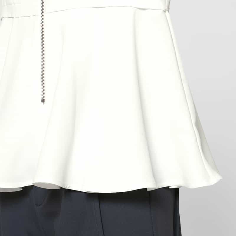 BARNEYS NEW YORK ウォッシャブル ドッキングデザイン フレアヘムジップアップニットプルオーバー WHITE