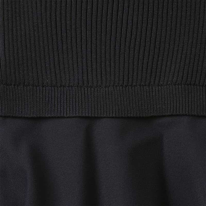 BARNEYS NEW YORK ウォッシャブル ドッキングデザイン フレアヘムジップアップニットプルオーバー NAVY