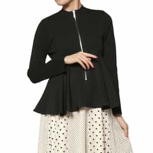 ウォッシャブル ドッキングデザイン フレアヘムジップアップニットプルオーバー