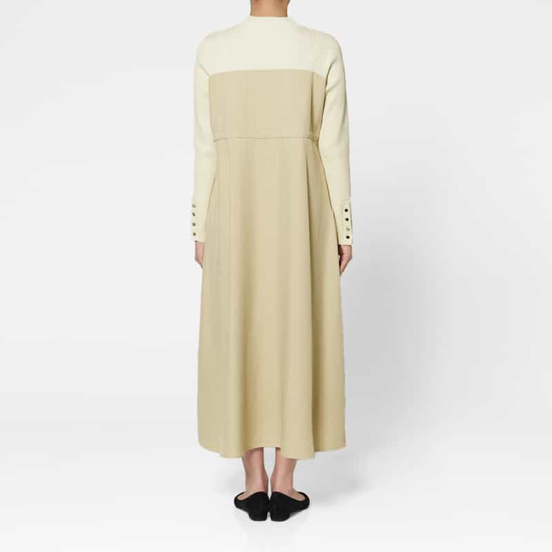 BARNEYS NEW YORK ウォッシャブル 異素材コンビネーション ドローストリングドレス BEIGE