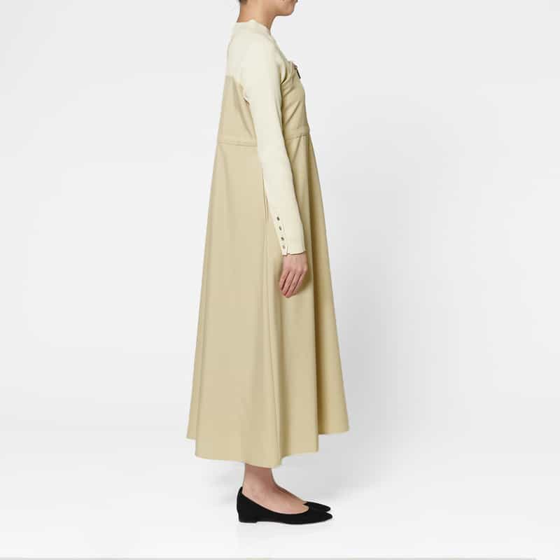 BARNEYS NEW YORK ウォッシャブル 異素材コンビネーション ドローストリングドレス BEIGE