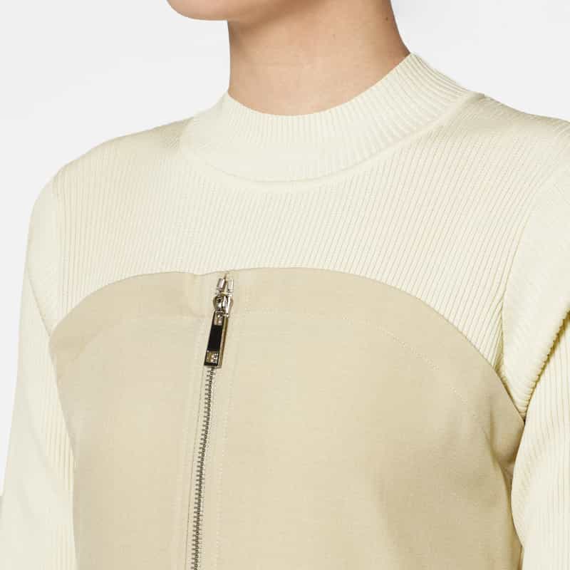 BARNEYS NEW YORK ウォッシャブル 異素材コンビネーション ドローストリングドレス BEIGE