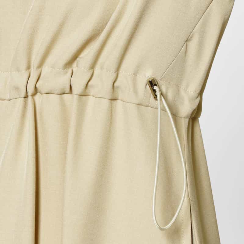 BARNEYS NEW YORK ウォッシャブル 異素材コンビネーション ドローストリングドレス BEIGE