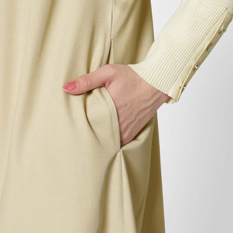 BARNEYS NEW YORK ウォッシャブル 異素材コンビネーション ドローストリングドレス BEIGE