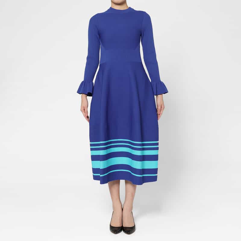 BARNEYS NEW YORK ウォッシャブル ラッフルスリーブニットドレス BLUE
