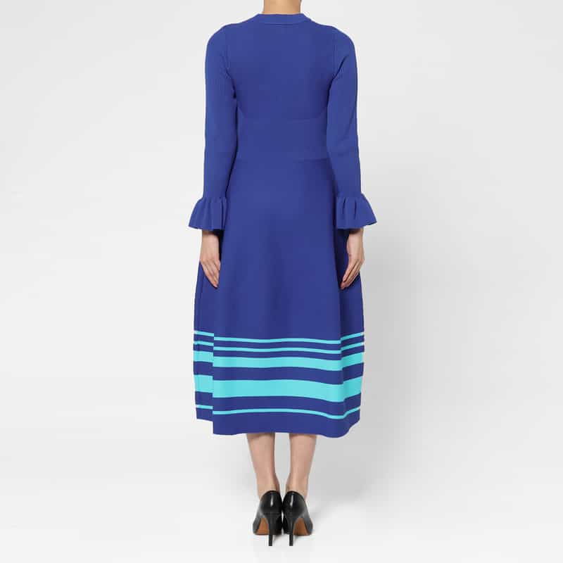 BARNEYS NEW YORK ウォッシャブル ラッフルスリーブニットドレス BLUE