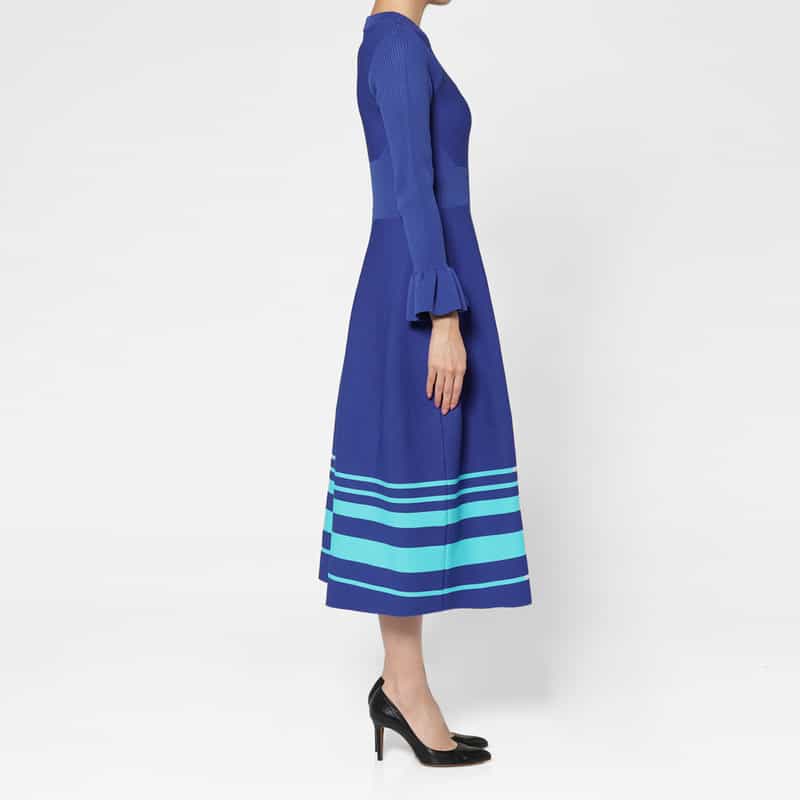 BARNEYS NEW YORK ウォッシャブル ラッフルスリーブニットドレス BLUE