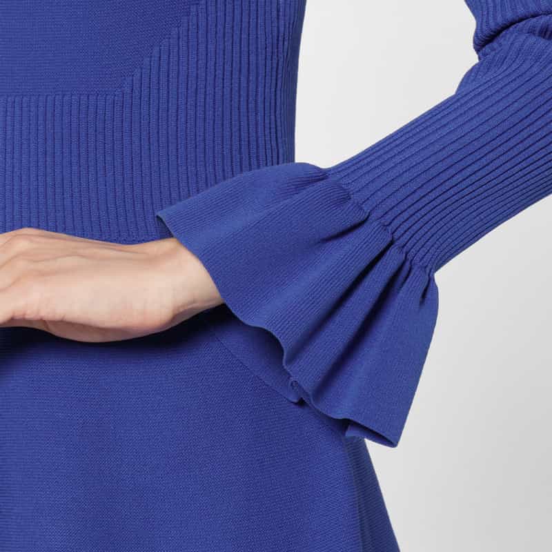 BARNEYS NEW YORK ウォッシャブル ラッフルスリーブニットドレス BLUE