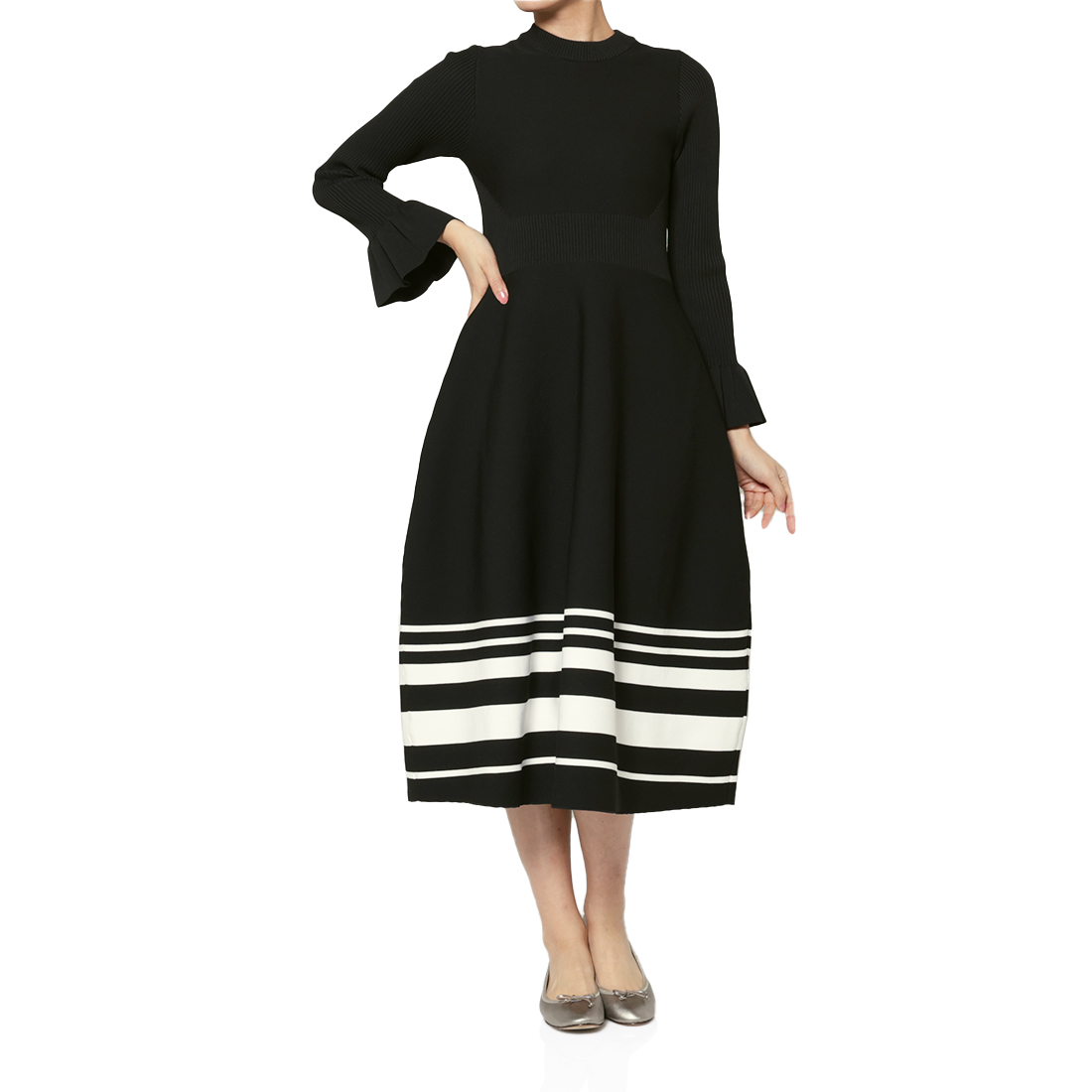 ウォッシャブル ラッフルスリーブニットドレス