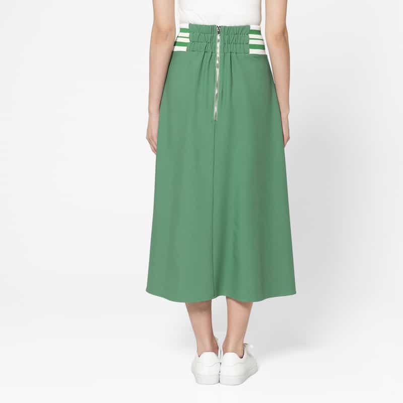 BARNEYS NEW YORK ウォッシャブル サイドボーダーフレアスカート GREEN