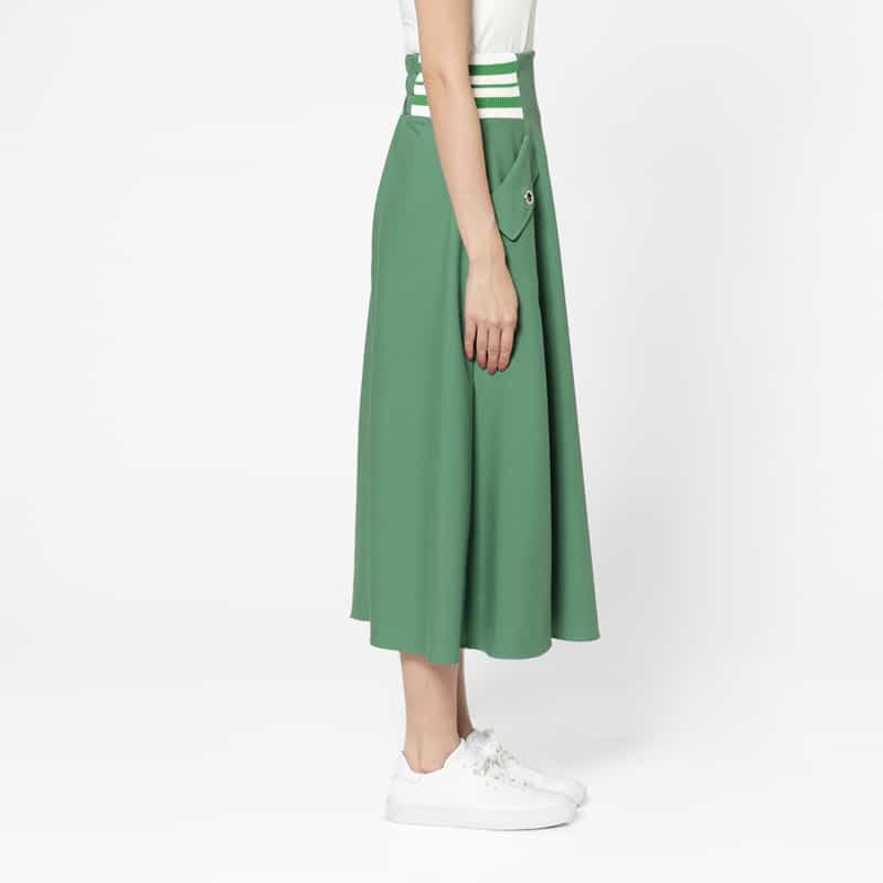 BARNEYS NEW YORK ウォッシャブル サイドボーダーフレアスカート GREEN