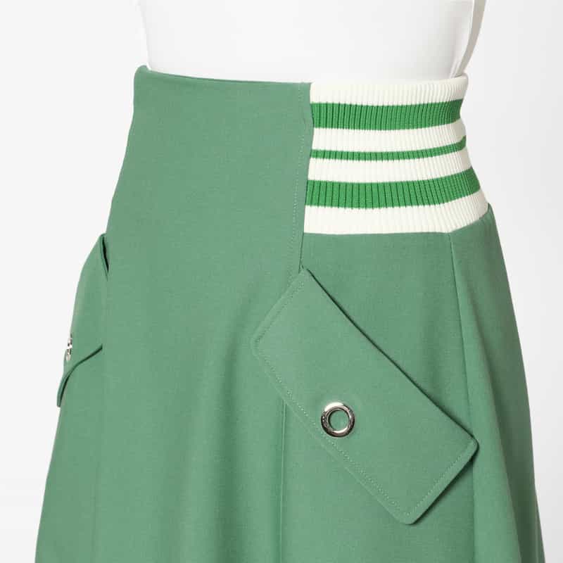 BARNEYS NEW YORK ウォッシャブル サイドボーダーフレアスカート GREEN