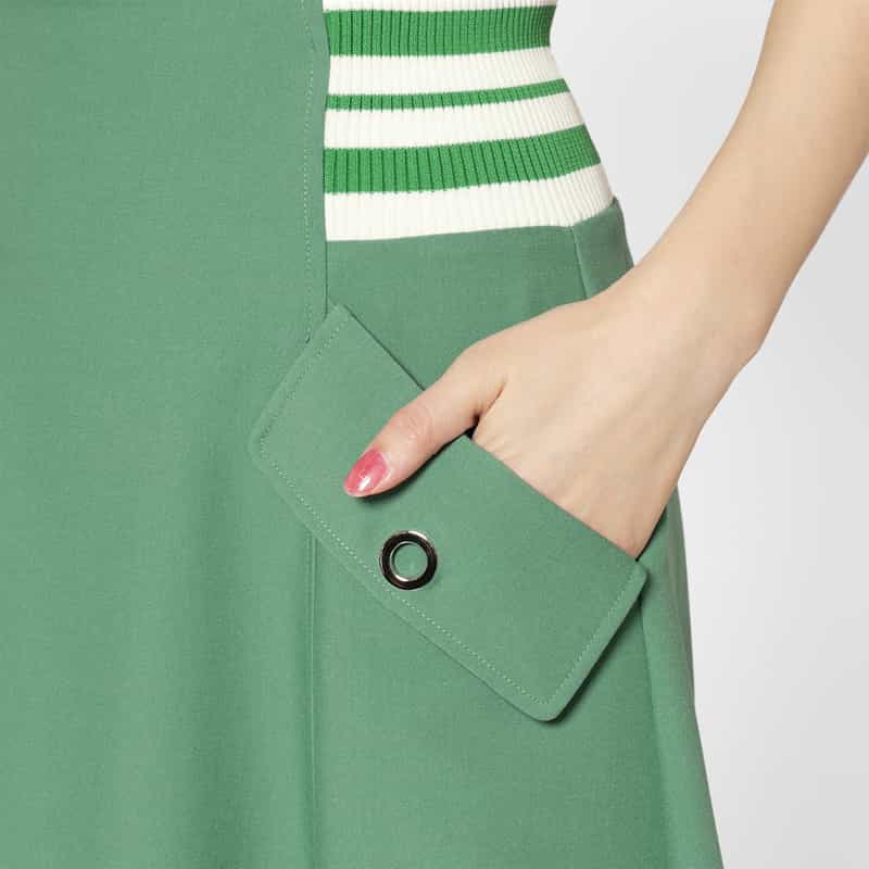 BARNEYS NEW YORK ウォッシャブル サイドボーダーフレアスカート GREEN