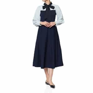 ウォッシャブル ボウタイデザイン 切替ニットドレス