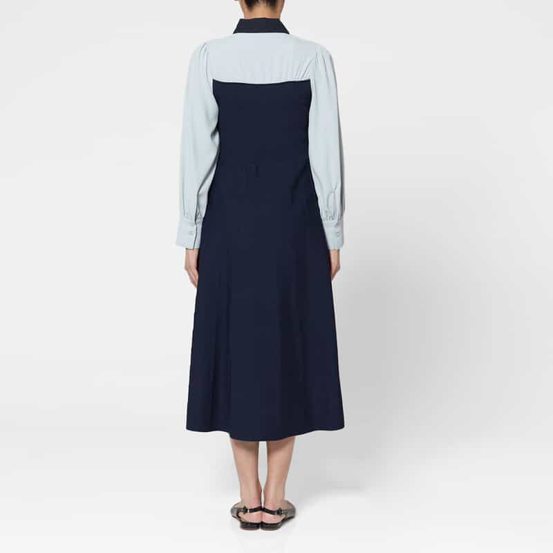 BARNEYS NEW YORK ウォッシャブル ボウタイデザイン 切替ニットドレス NAVY