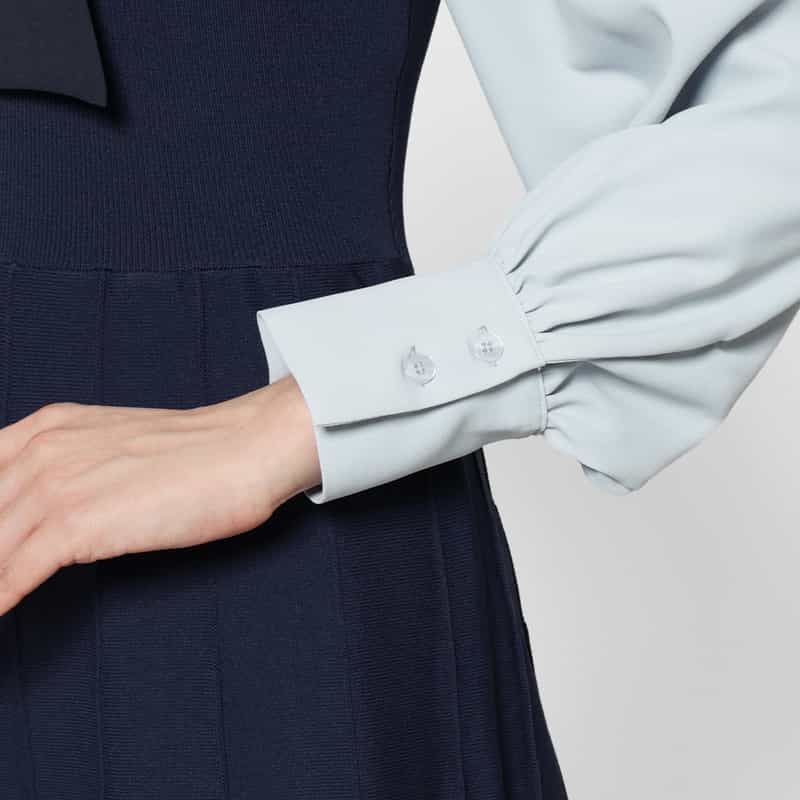 BARNEYS NEW YORK ウォッシャブル ボウタイデザイン 切替ニットドレス NAVY