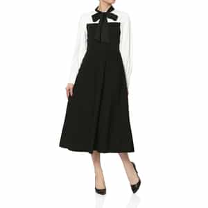 ウォッシャブル ボウタイデザイン 切替ニットドレス